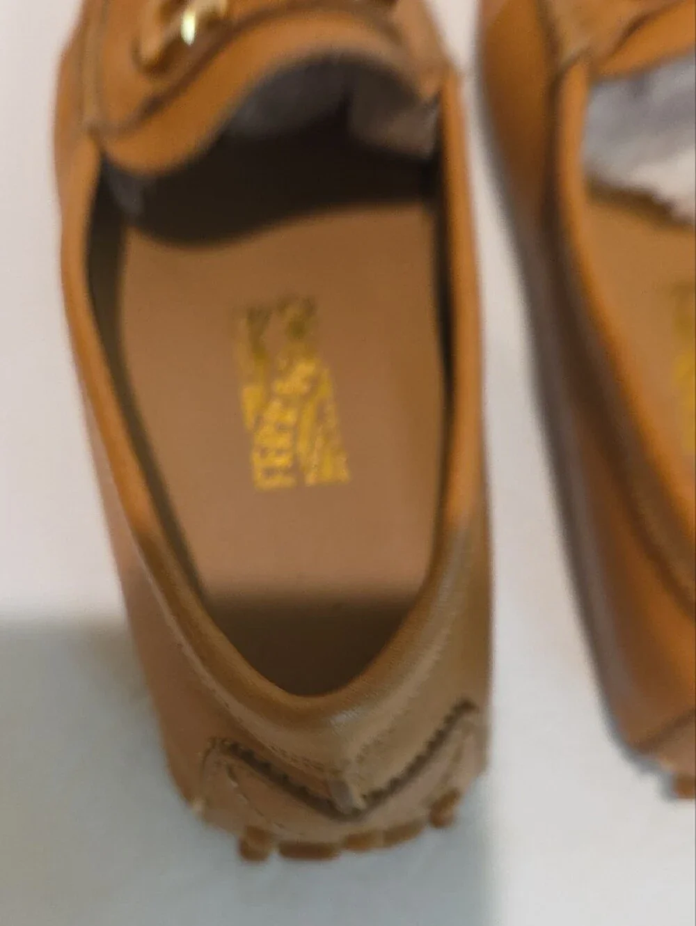 Ferragamo Tan Leather Driving Loafers with Gold Hardware Size 27